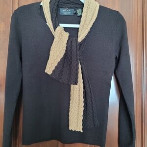 Dana Buchman Dark Brown Sweater with Tan Scarf
